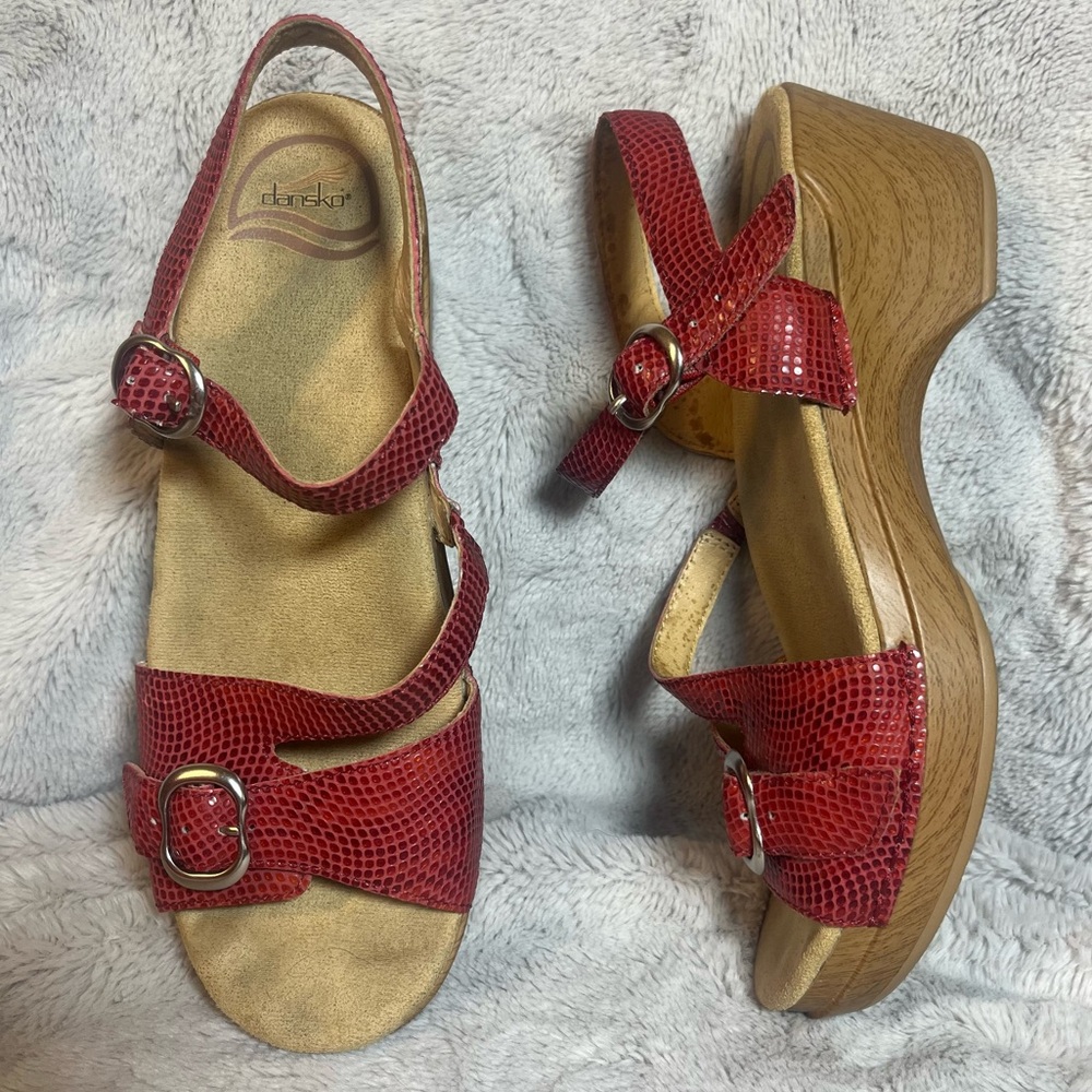 Dansko Red Sandals with Wooden Wedge